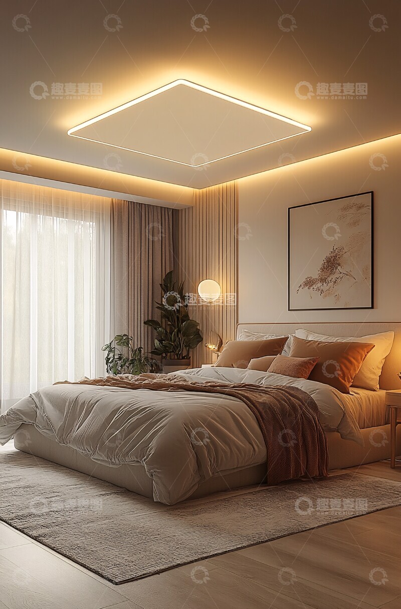 高清大图下载【趣麦麦图】方形平顶卧室灯