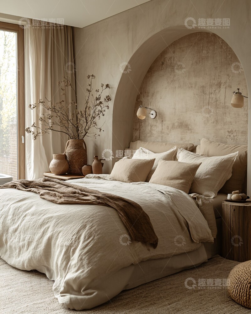 高清大图下载【趣麦麦图】灰墙树影床头灯