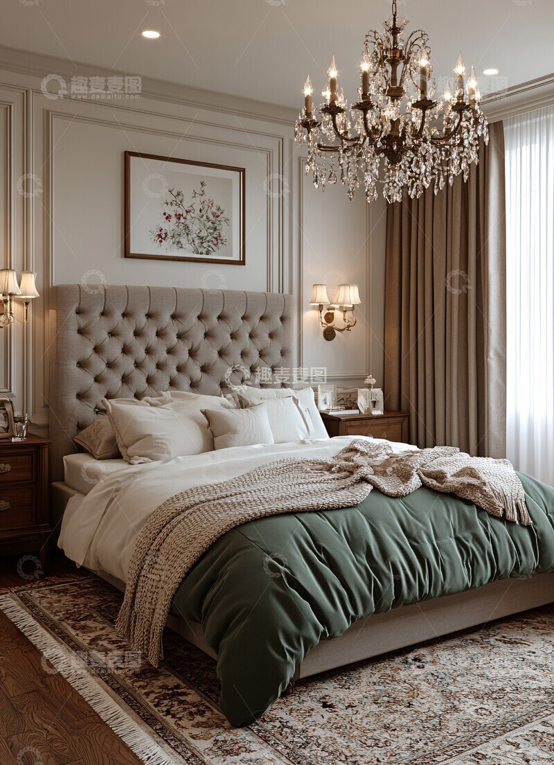 高清大图下载【趣麦麦图】灰色卧室绿色床1