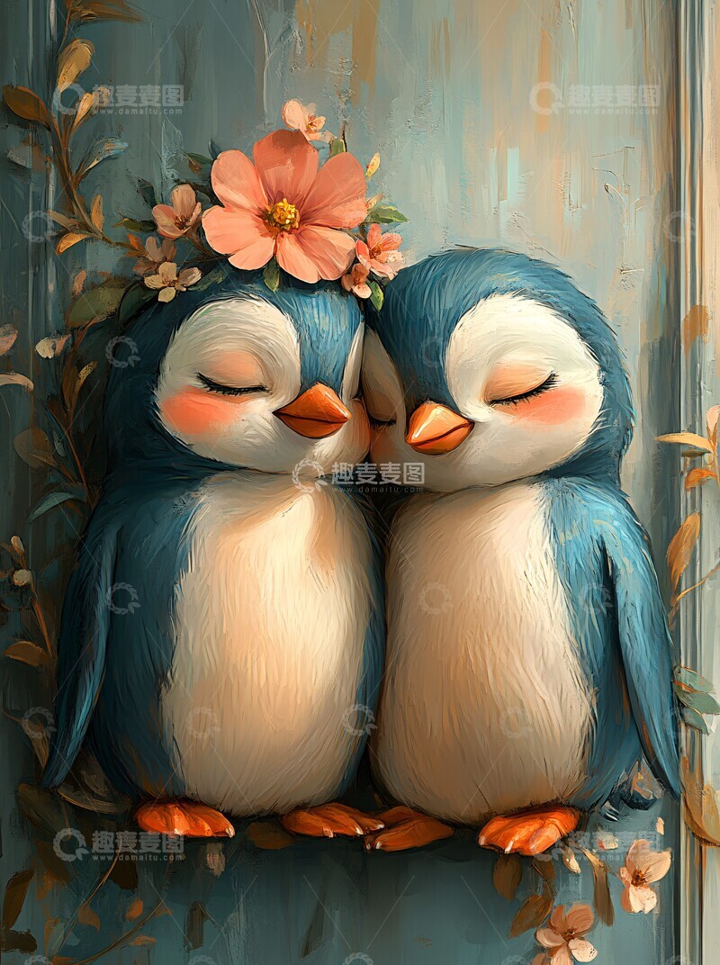 高清大图下载【趣麦麦图】企鹅母子花冠相拥2