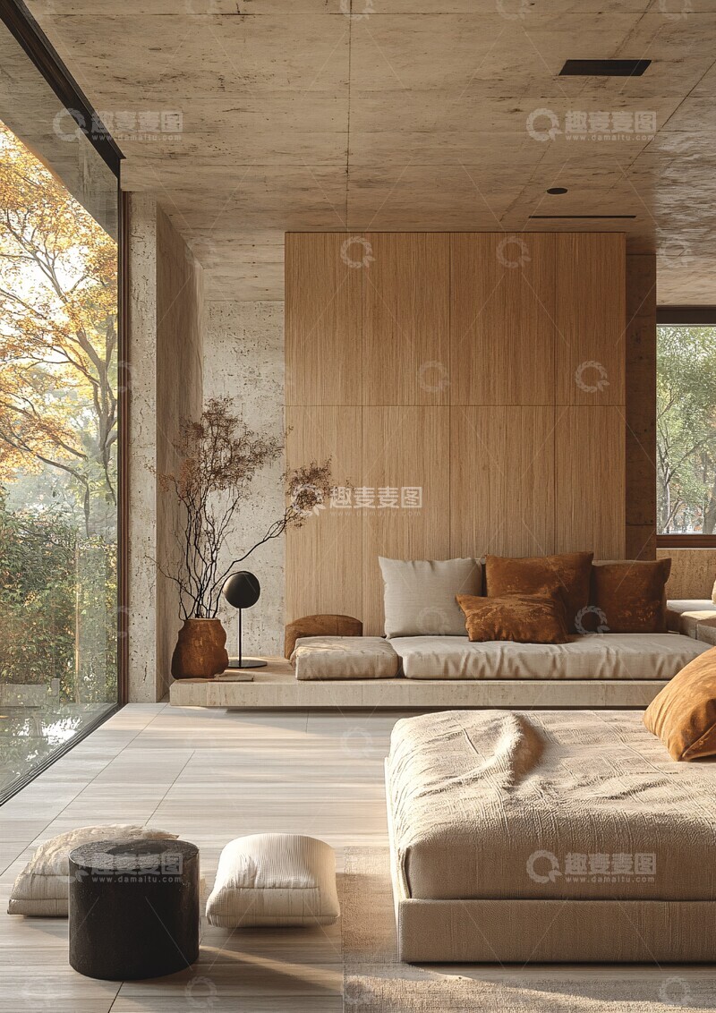 高清大图下载【趣麦麦图】木纹墙面灰色地板1