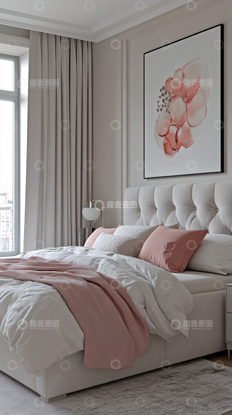 高清大图下载【趣麦麦图】灰墙粉饰卧室