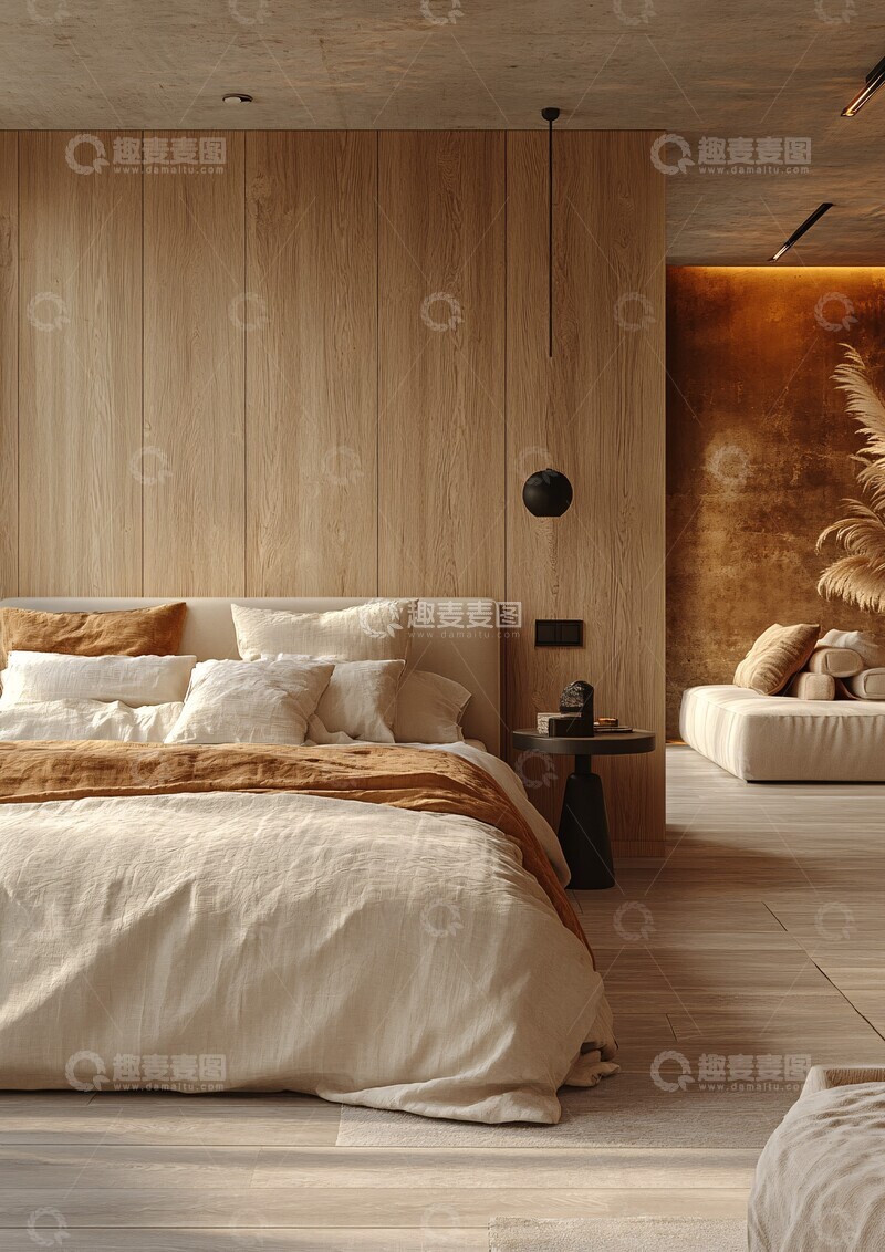 高清大图下载【趣麦麦图】木纹墙面灰色地板2