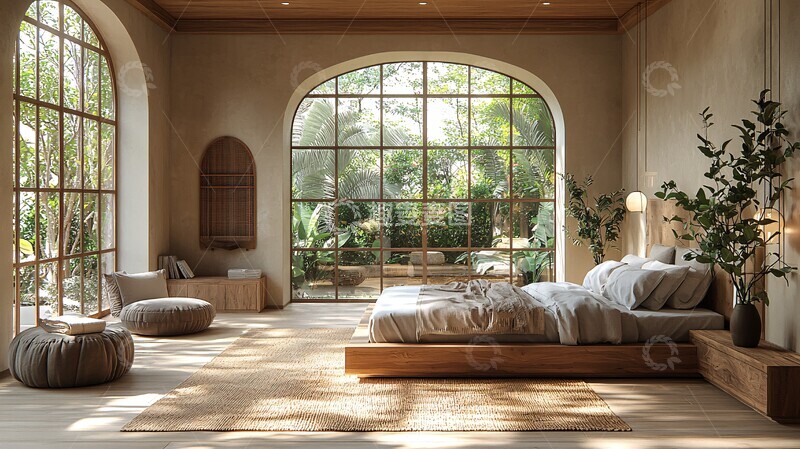 高清大图下载【趣麦麦图】浅灰卧室搭配原木床