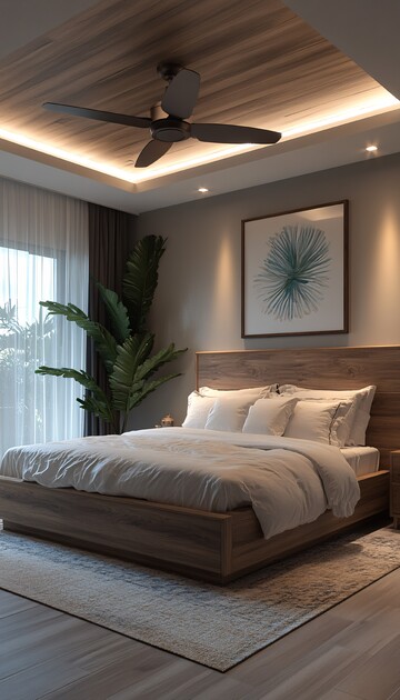 现代木床自然光窗帘2