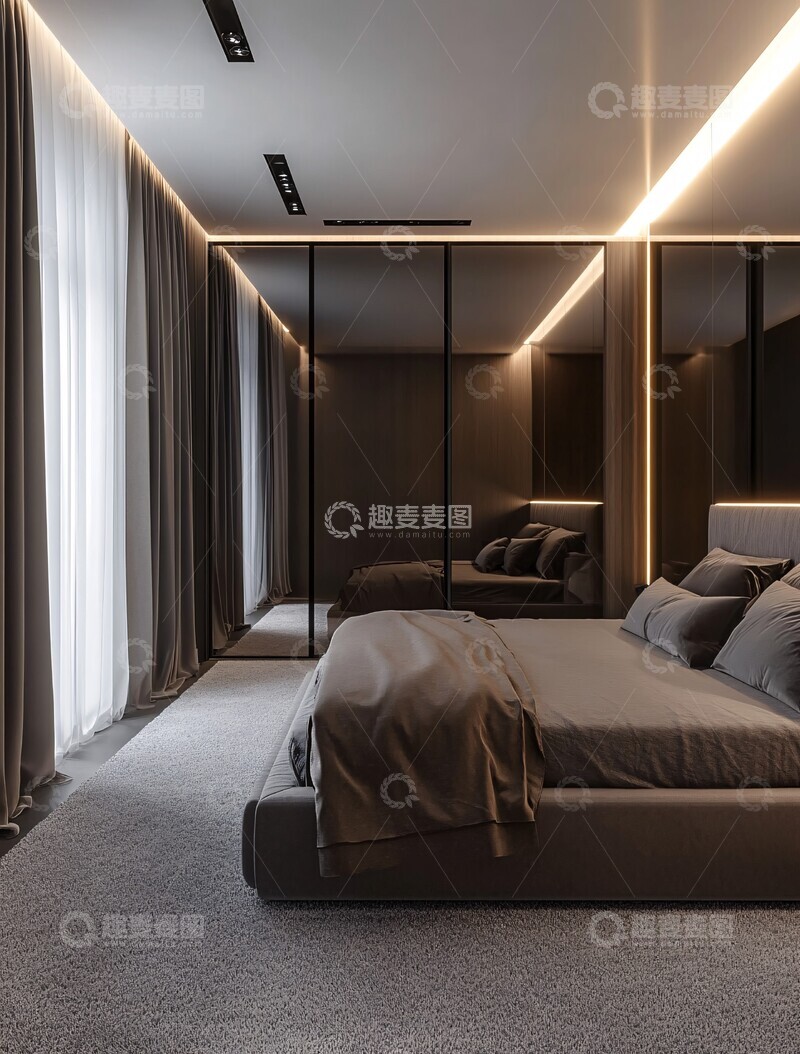 高清大图下载【趣麦麦图】灰色卧室衣柜镜子墙