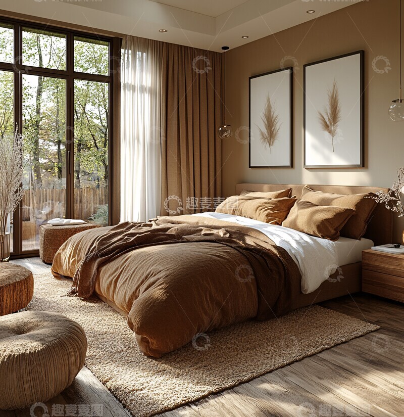 高清大图下载【趣麦麦图】棕色床简约卧室2