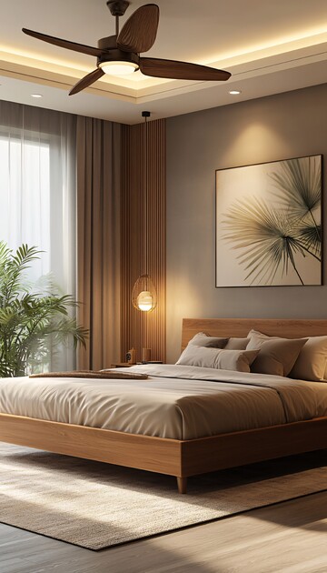 现代木床自然光窗帘3