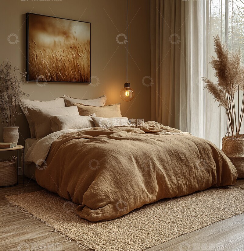 高清大图下载【趣麦麦图】棕色床简约卧室