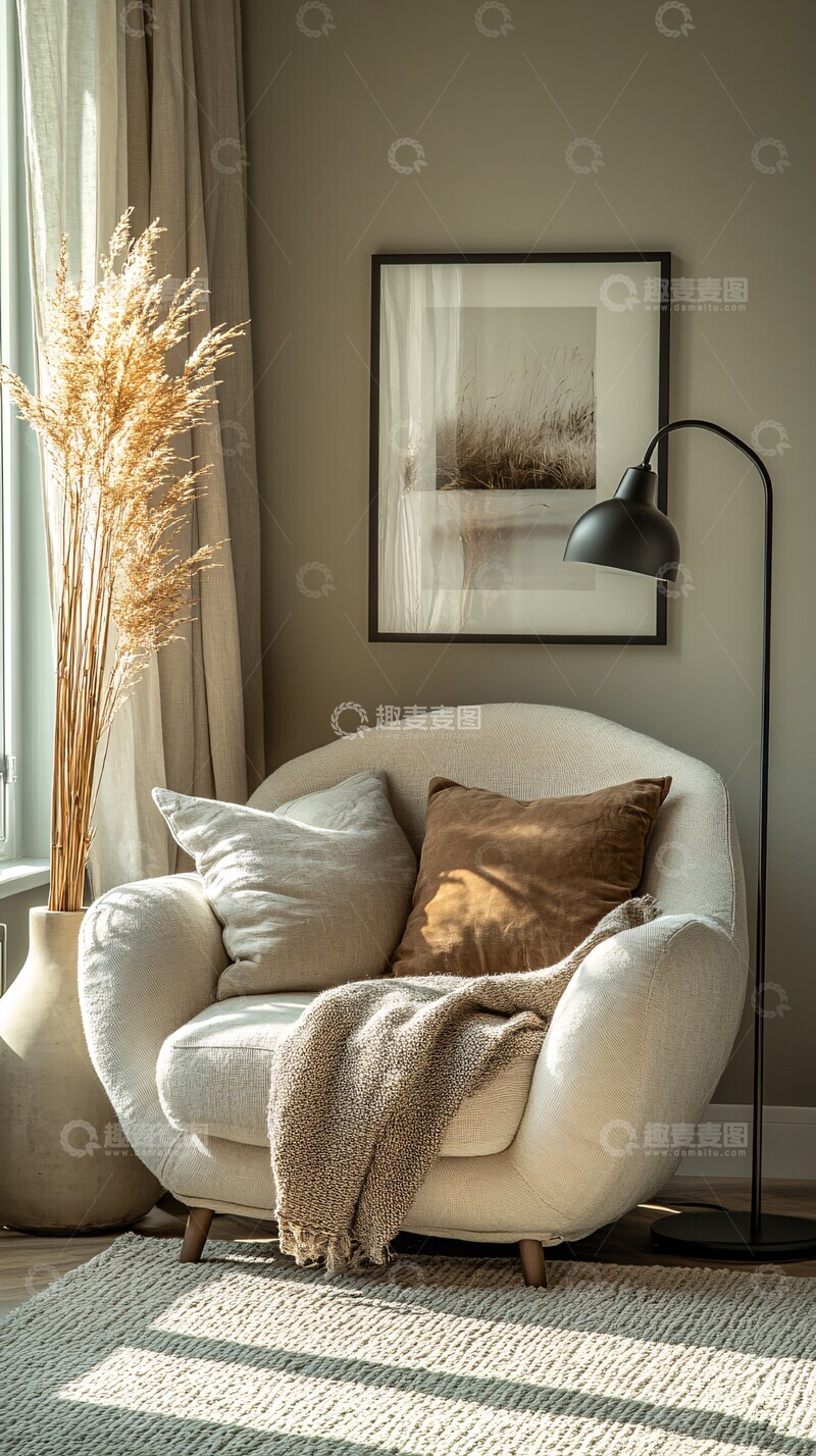 高清大图下载【趣麦麦图】-浅灰黑调主卧阅读角