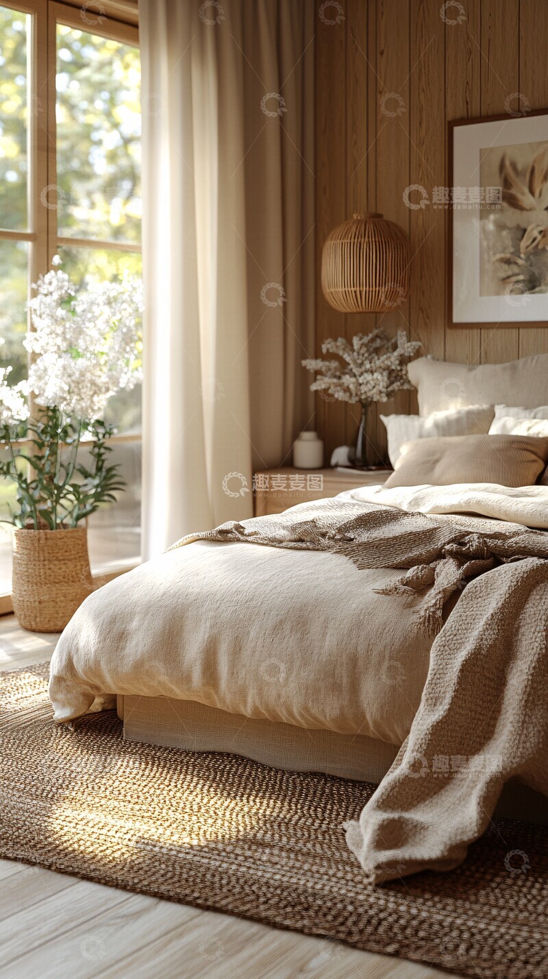 高清大图下载【趣麦麦图】高级色木地板床2