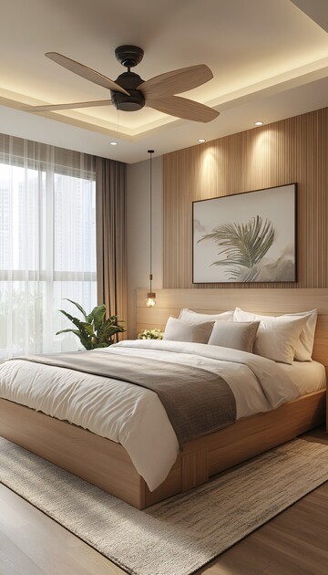 现代木床自然光窗帘1