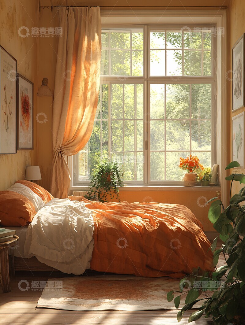 高清大图下载【趣麦麦图】床与床头柜场景1