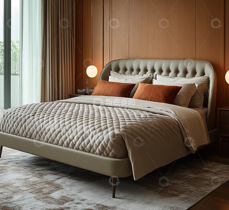 高清大图下载【趣麦麦图】简约灰色皮床设计1