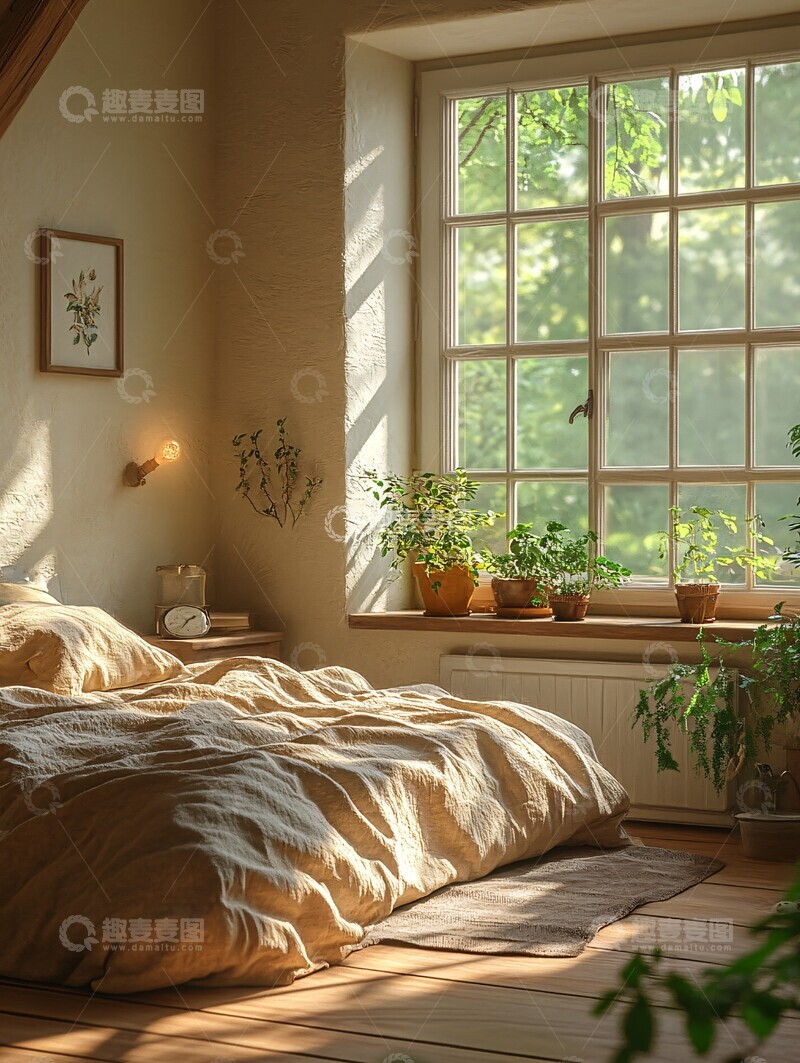 高清大图下载【趣麦麦图】床与床头柜场景