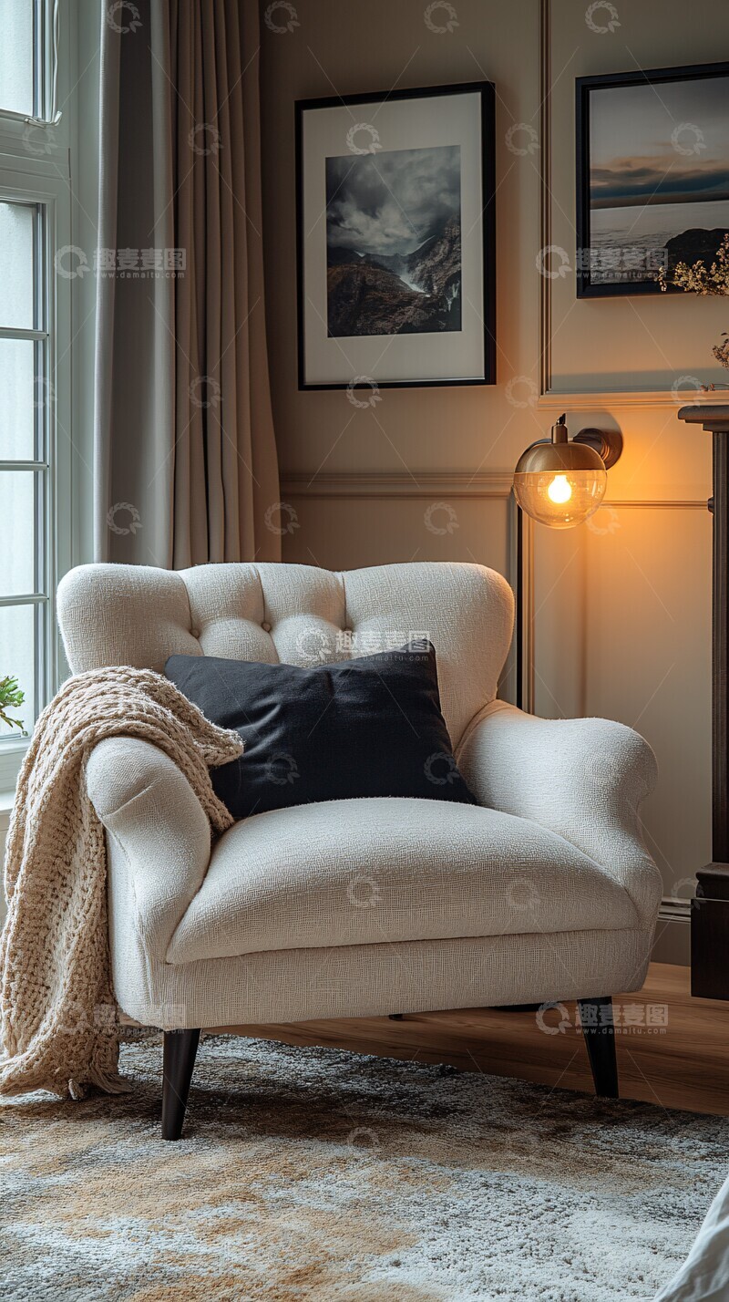 高清大图下载【趣麦麦图】浅灰黑调主卧阅读角2