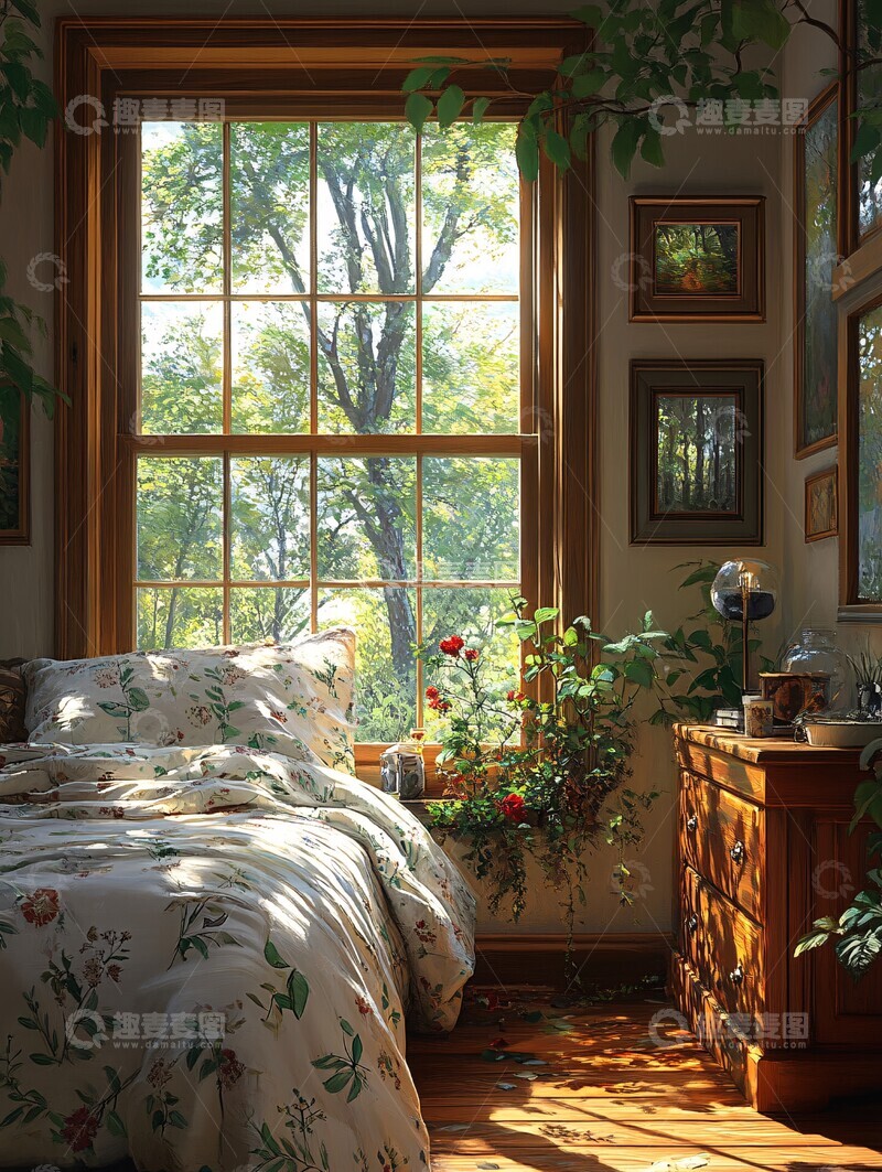 高清大图下载【趣麦麦图】床与床头柜场景2