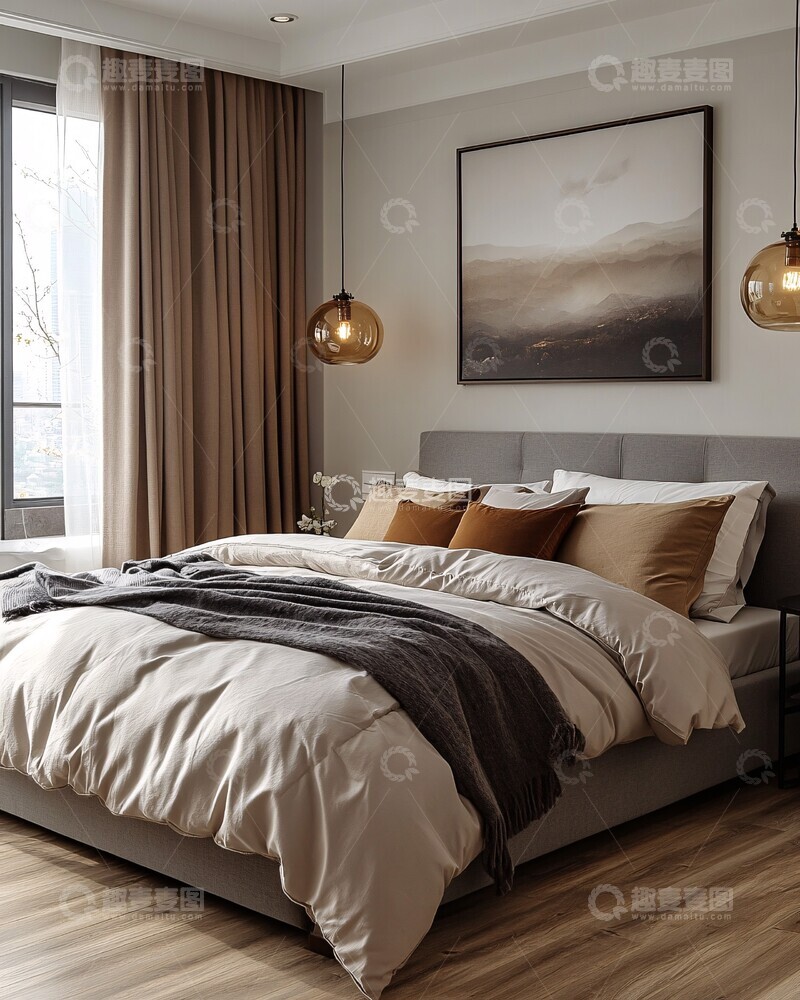 高清大图下载【趣麦麦图】灰色卧室简约设计1