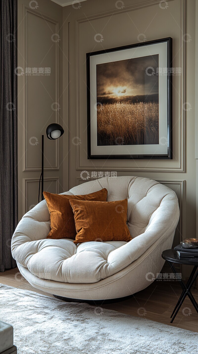 高清大图下载【趣麦麦图】浅灰黑调主卧阅读角3