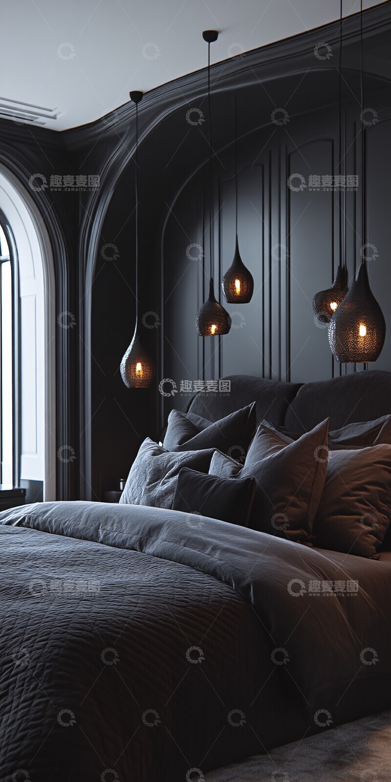 高清大图下载【趣麦麦图】黑白对称卧室设计1