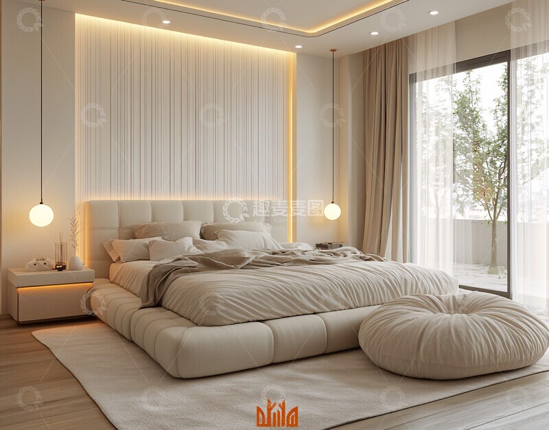 高清大图下载【趣麦麦图】灰色床头柜窗帘