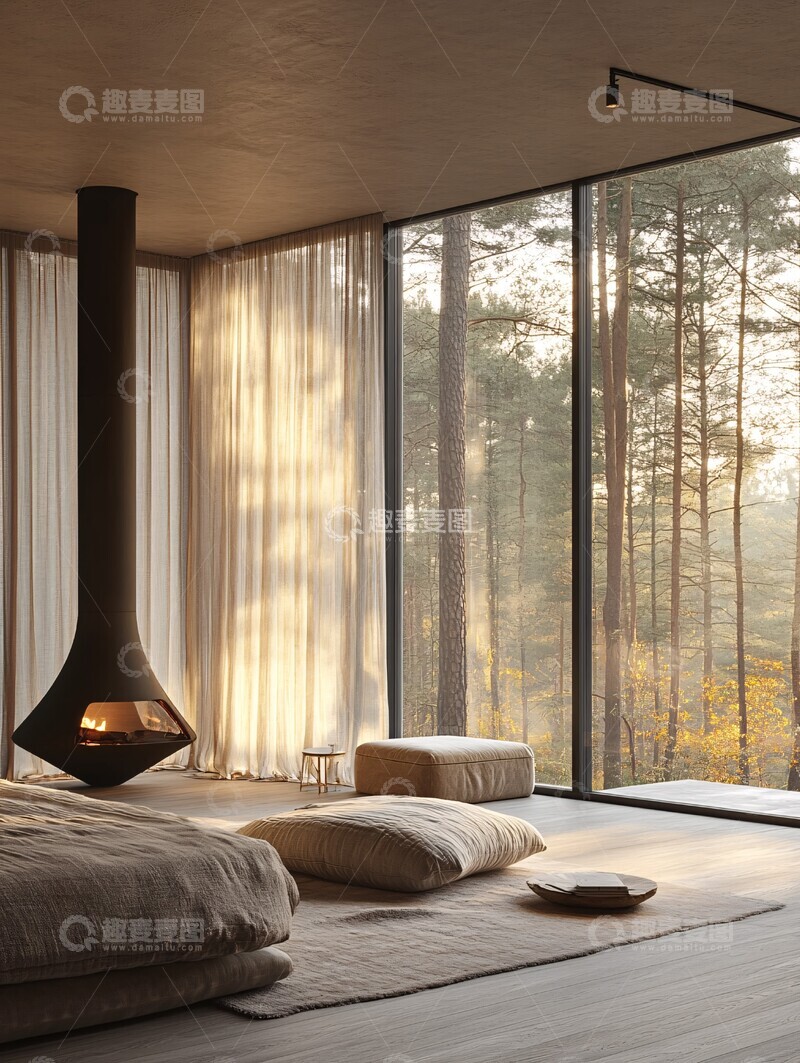 高清大图下载【趣麦麦图】简约卧室全景窗户1