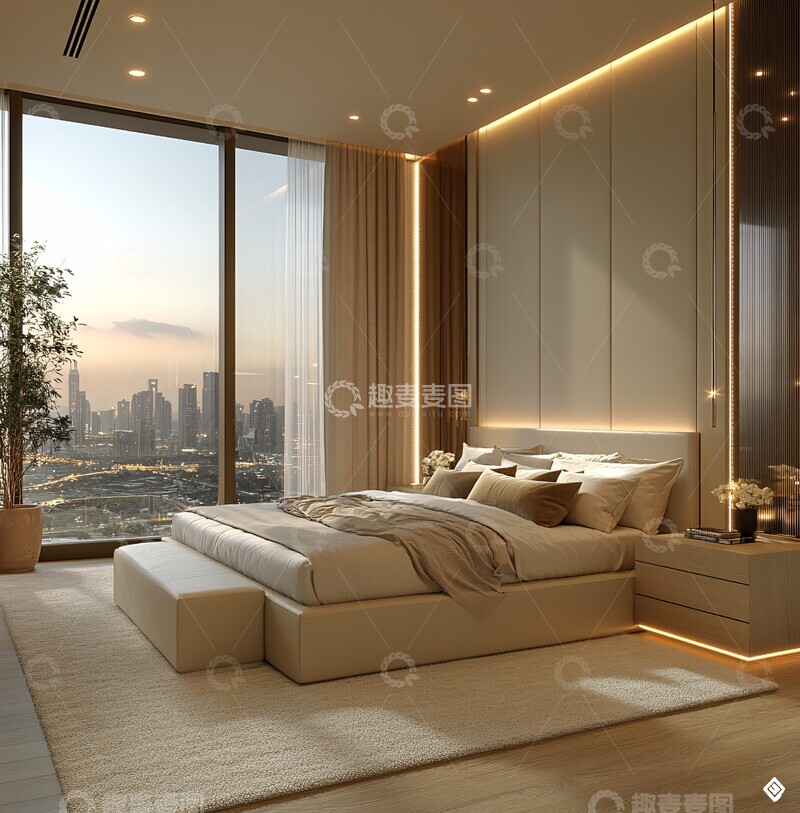 高清大图下载【趣麦麦图】白色墙面简约卧室1