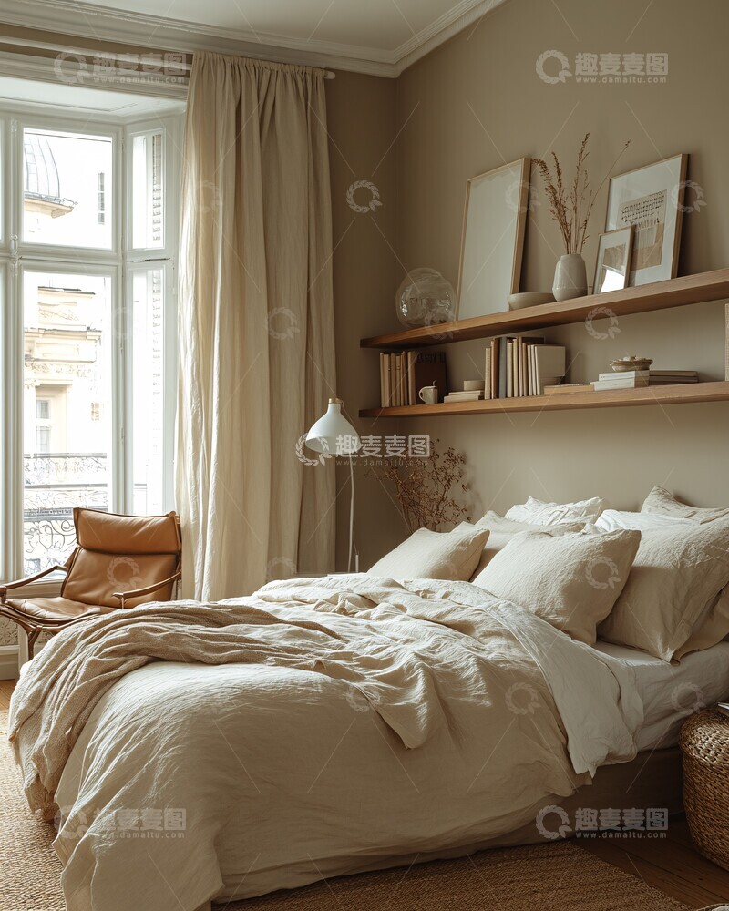 高清大图下载【趣麦麦图】浅色墙面木地板卧室1