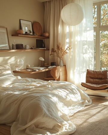 浅色墙面木地板卧室