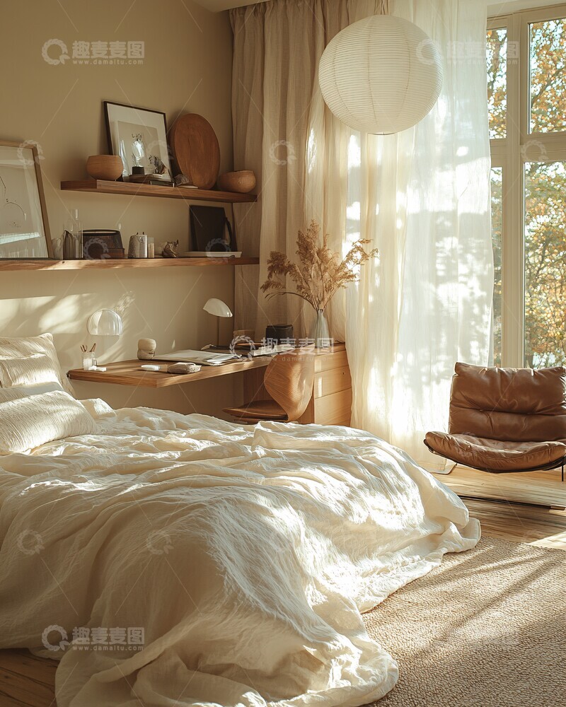 高清大图下载【趣麦麦图】浅色墙面木地板卧室