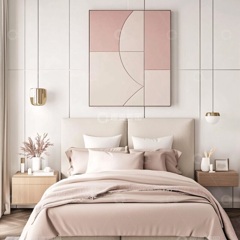 高清大图下载【趣麦麦图】白色墙面木质家具卧室