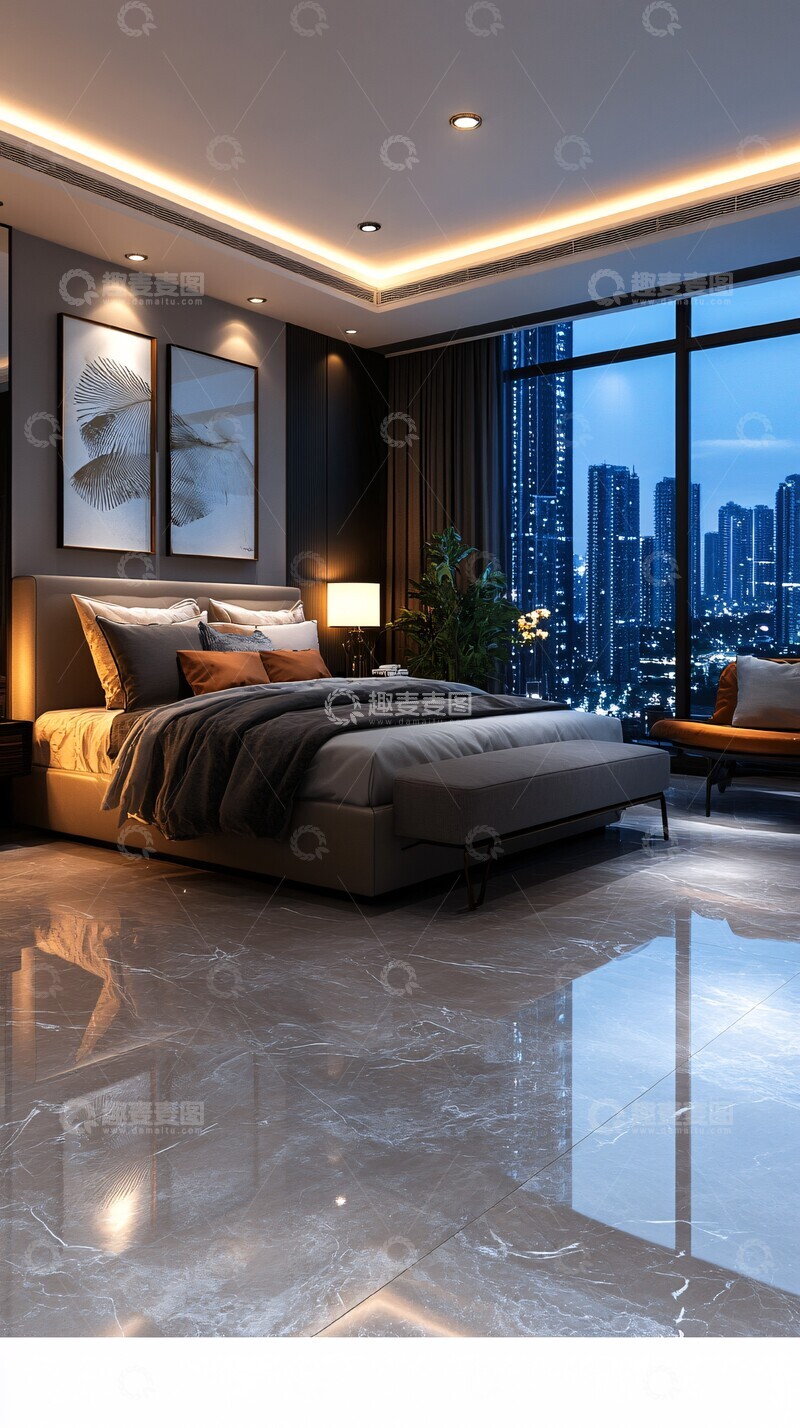 高清大图下载【趣麦麦图】简约风格卧室全景1