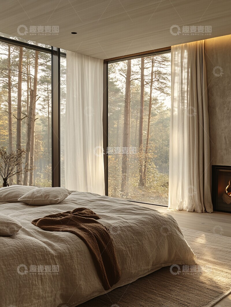 高清大图下载【趣麦麦图】简约卧室全景窗户2