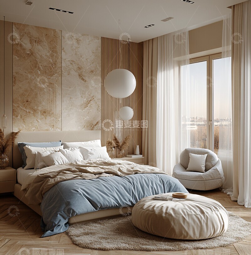 高清大图下载【趣麦麦图】灰色蓝色卧室设计