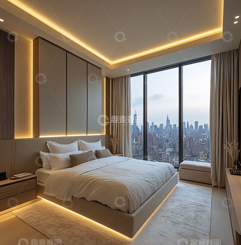 高清大图下载【趣麦麦图】白色墙面简约卧室3