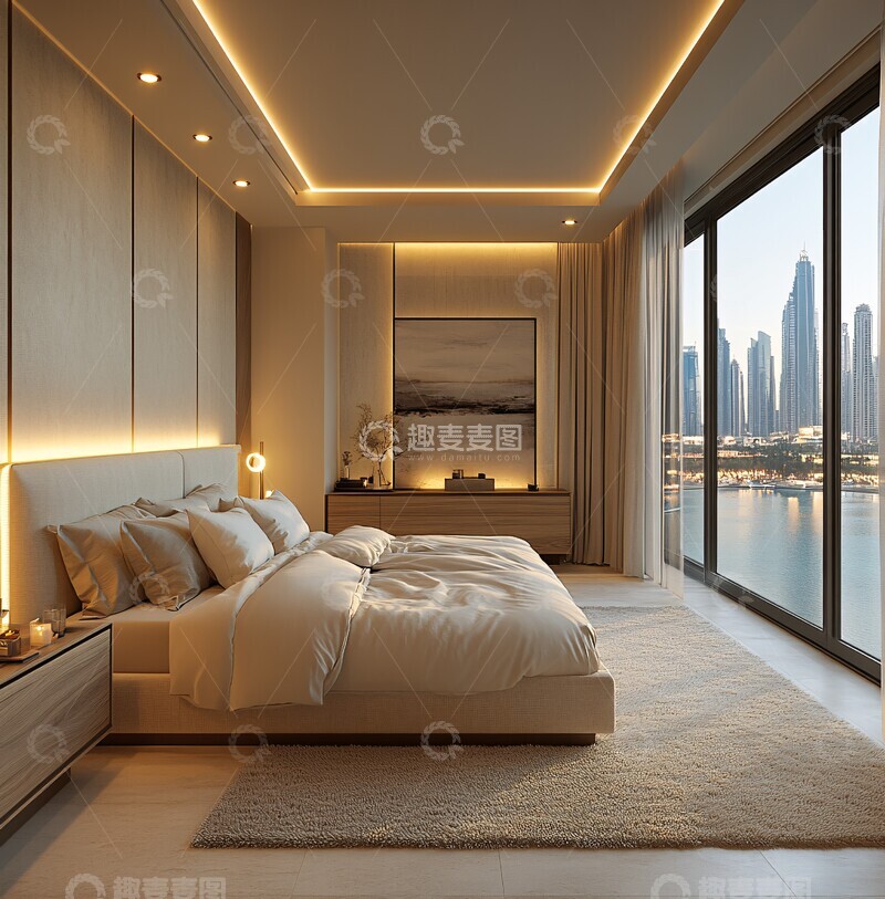 高清大图下载【趣麦麦图】白色墙面简约卧室