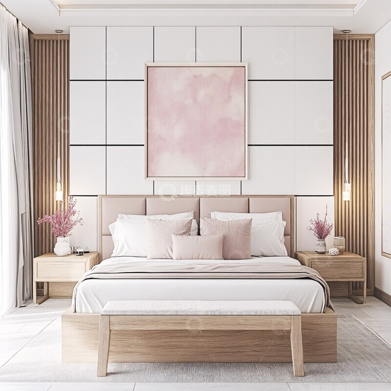 高清大图下载【趣麦麦图】白色墙面木质家具卧室1