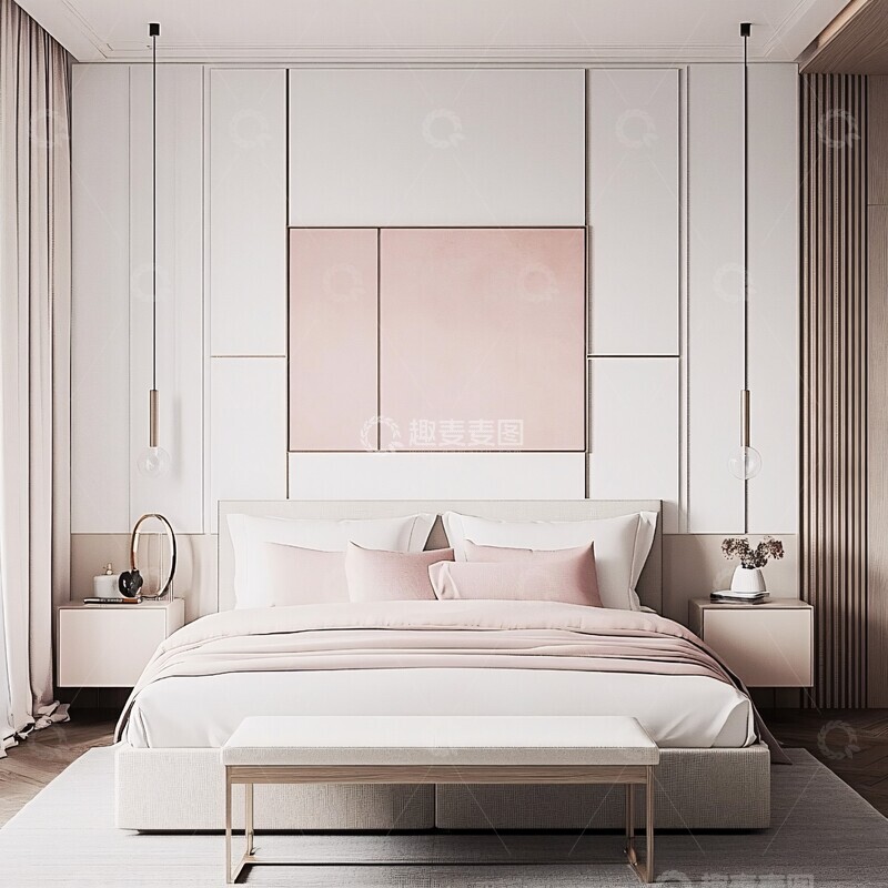 高清大图下载【趣麦麦图】白色墙面木质家具卧室2