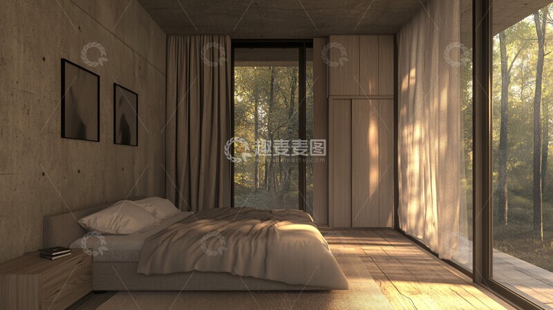 高清大图下载【趣麦麦图】大窗木地板卧室1