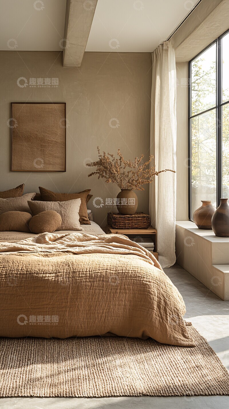 高清大图下载【趣麦麦图】棕色平面床图案3