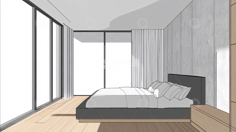 高清大图下载【趣麦麦图】大窗木地板卧室2