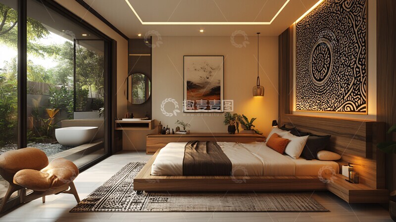 高清大图下载【趣麦麦图】木床白墙装饰面板