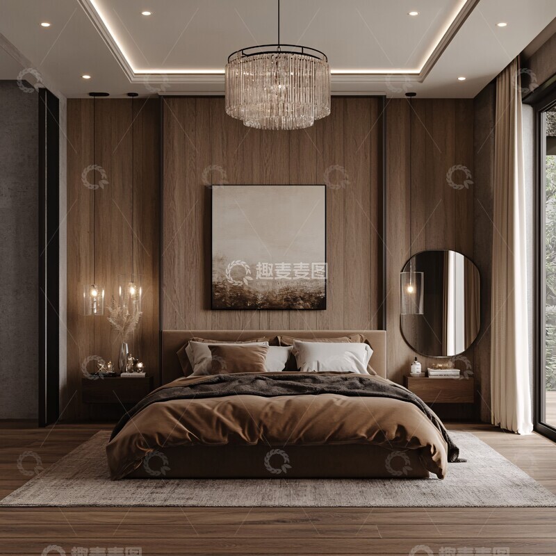 高清大图下载【趣麦麦图】樱桃木墙镜面卧室1