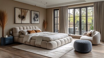 白墙木地窗边床1