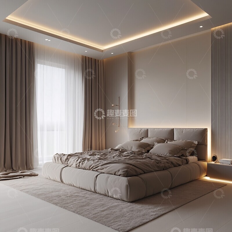 高清大图下载【趣麦麦图】白色墙面灰色床3