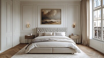 灰床白墙木地板1