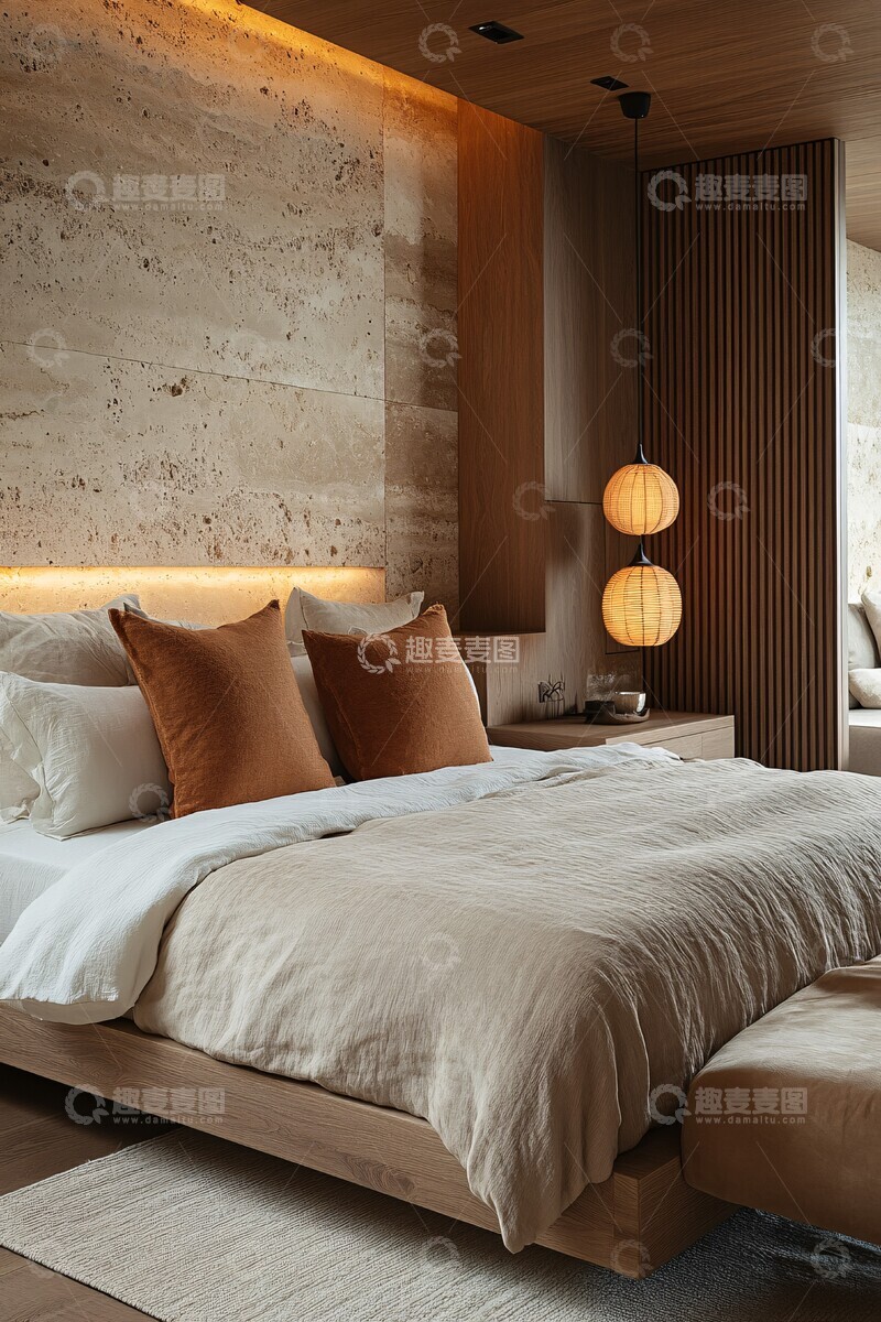 高清大图下载【趣麦麦图】木质石材卧室空间