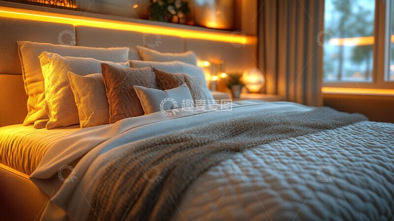高清大图下载【趣麦麦图】豪华床夜景豪华夜景窗户