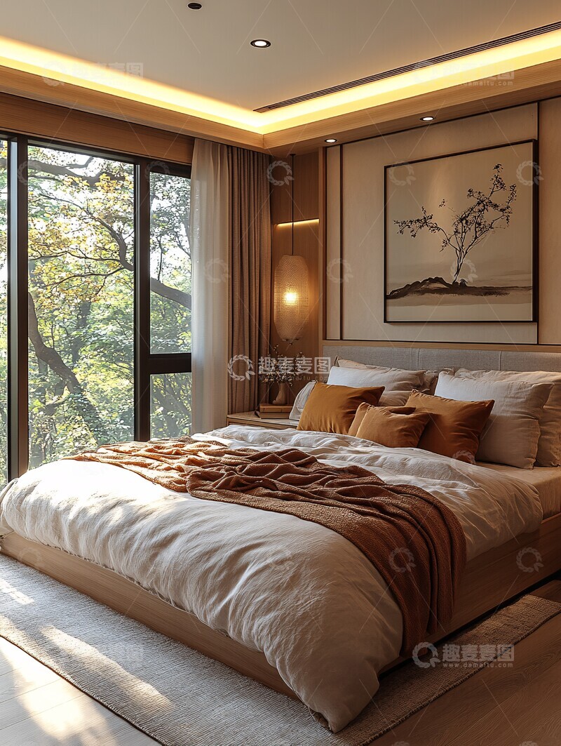 高清大图下载【趣麦麦图】中式卧室全景图