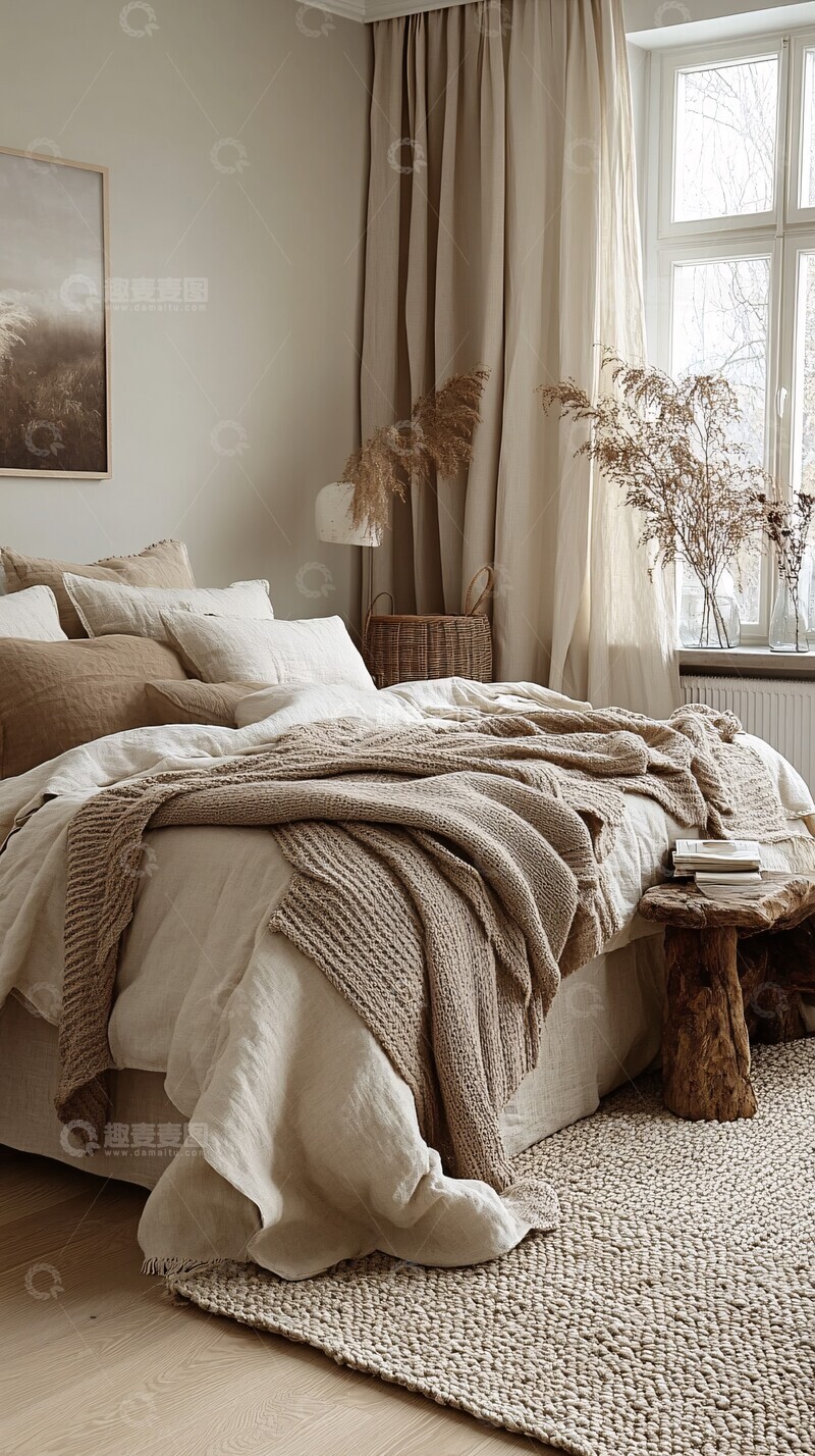 高清大图下载【趣麦麦图】浅色床品简约卧房2
